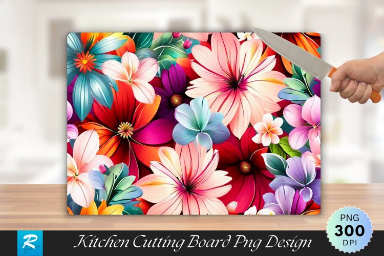 Pattern of Colorful Flower Cutting Board Sublimation Design example image 1