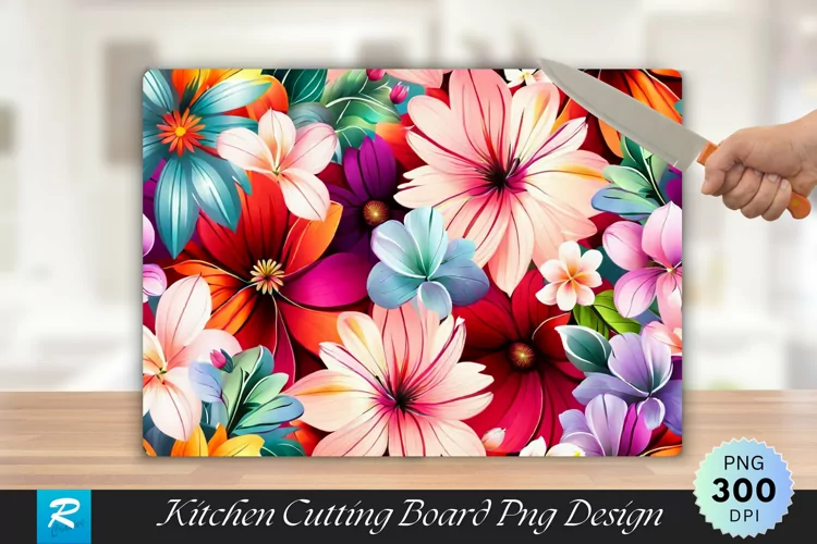 Pattern of Colorful Flower Cutting Board Sublimation Design