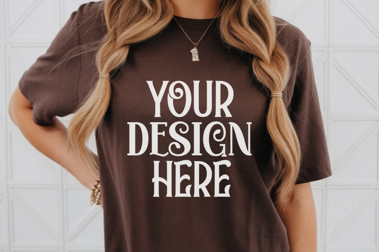 Dark Chocolate Gildan 5000 T-Shirt Mockup | Boho Flat Lay Sh