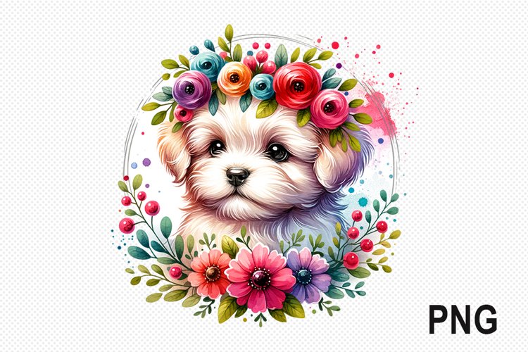 Dog Flowers Sublimation - Dog Flowers Clipart PNG Design