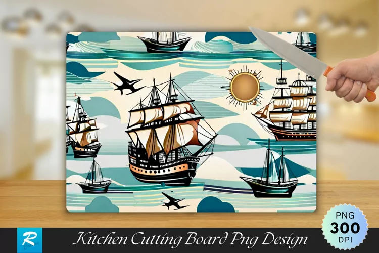 Vintage Ship Cutting Board Sublimation Design
