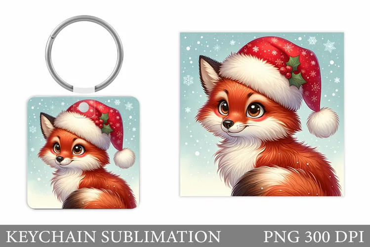 Christmas Fox Keychain. Christmas Keychain Design