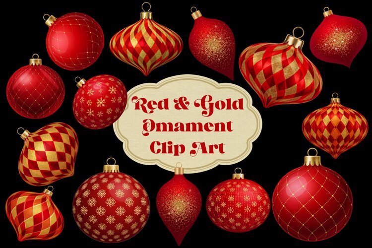 Red and Gold Christmas Ornament Clipart PNG example image 1