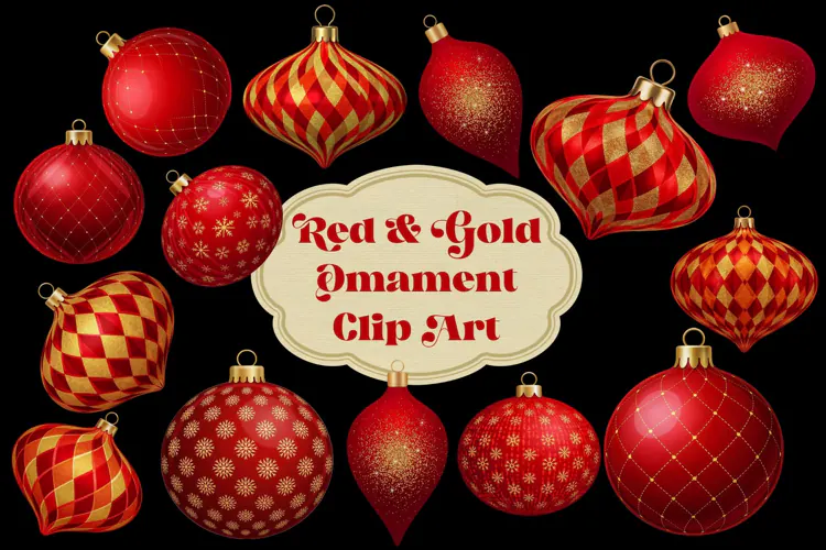 Red and Gold Christmas Ornament Clipart PNG