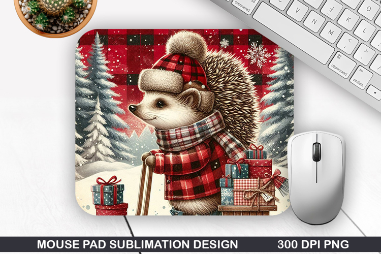 Hedgehog Mouse Pad Sublimation, Christmas Mouse Pad PNG