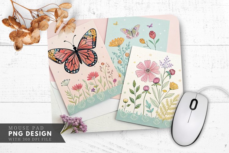 Butterfly Blossom Notecards Mouse Pad PNG Design example image 1