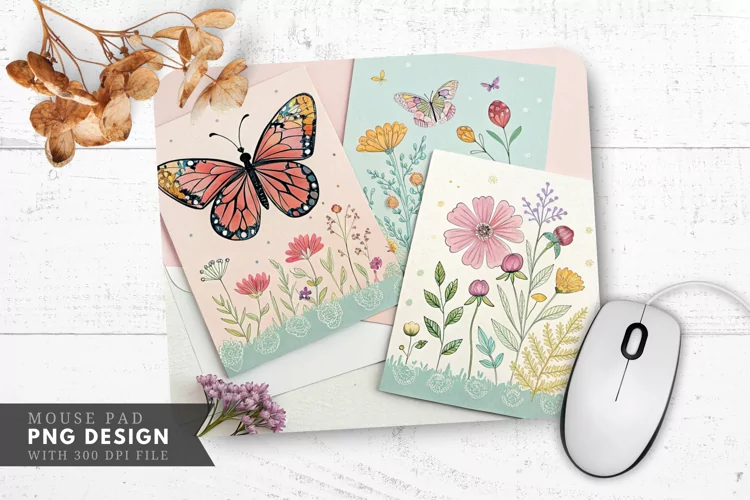 Butterfly Blossom Notecards Mouse Pad PNG Design