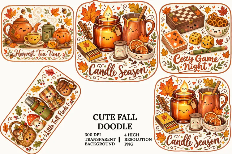 Cute Fall Doodle PNG Cozy Autumn Craft Desk Sublimation Art