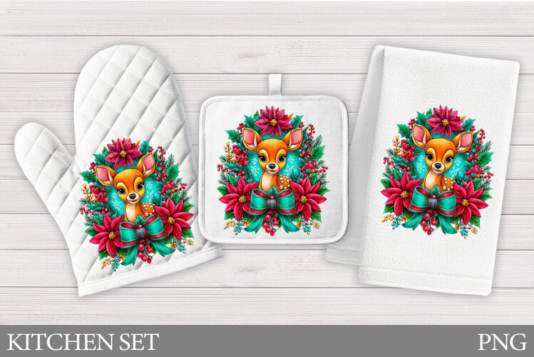 Christmas Deer Oven Mitt. Christmas Deer Kitchen Towel example image 1