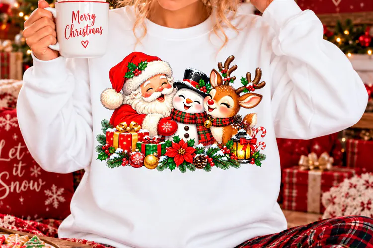 Cute Santa Snowman Reindeer Christmas PNG