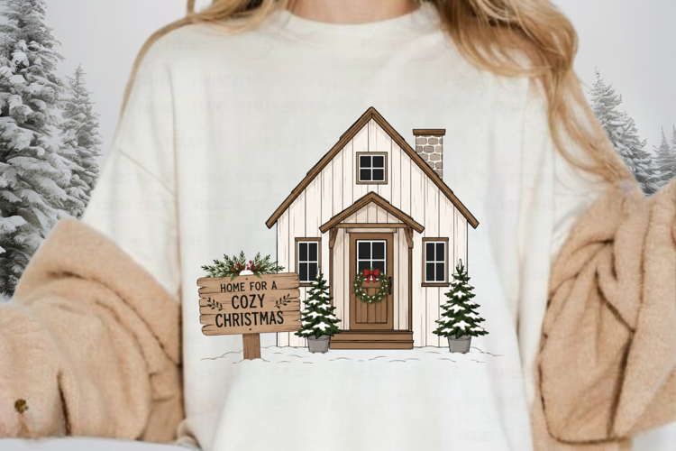Home For A Cozy Christmas PNG Sublimation Design - Rustic