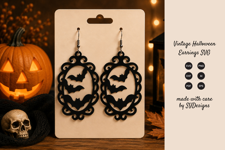 Vintage Halloween Earrings SVG - Laser Cut Spooky SVG