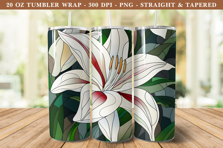 Stained Glass Lily Flower Tumbler Wrap | 20 oz tumbler