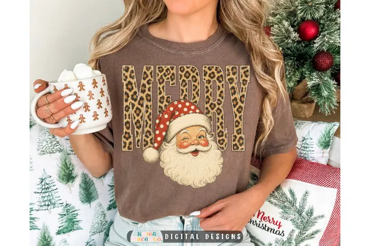 Vintage Santa PNG | Leopard Print Saint Nick PNG | Santa PNG