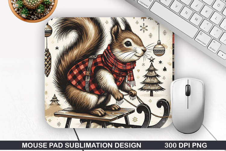 Squirrel Mouse Pad Sublimation, Christmas Mouse Pad PNG