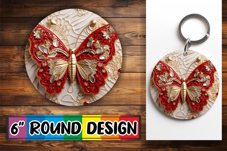 Embroidered Butterfly Round Keychain Charm example image 1