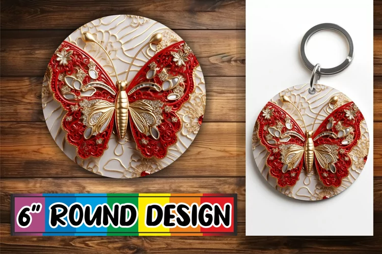 Embroidered Butterfly Round Keychain Charm
