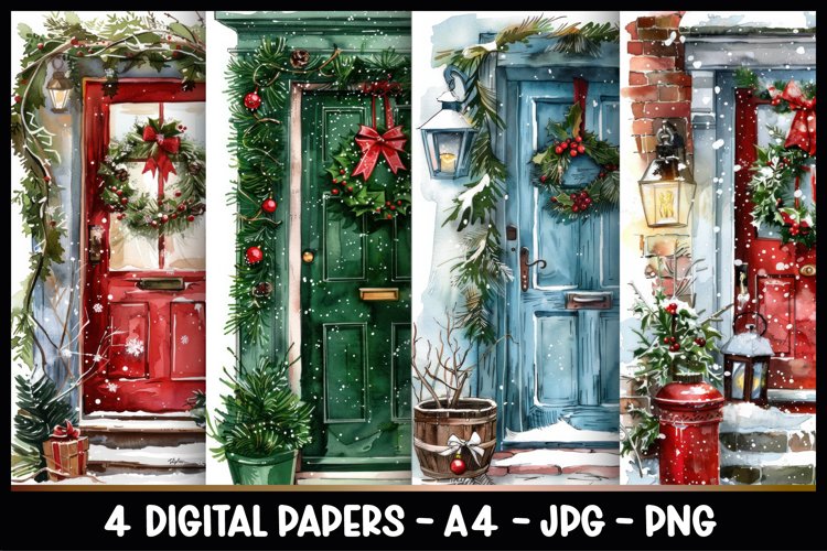 4 Christmas Front Door Digital Papers I Junk Journal