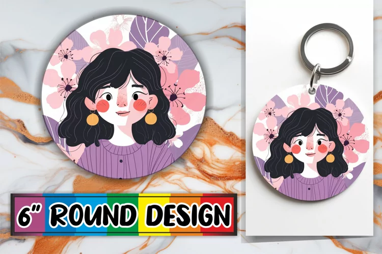 Floral Woman Portrait Round Design Sublimation PNG
