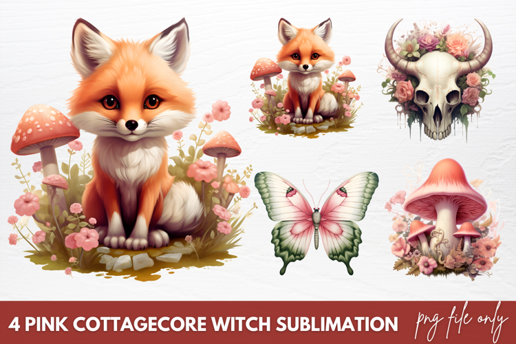 Watercolor Pink Cottagecore Witch Sublimation Clipart