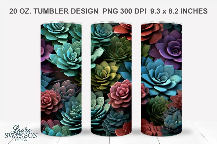 3D Colorful Succulents Sublimation Tumbler Wrap #3