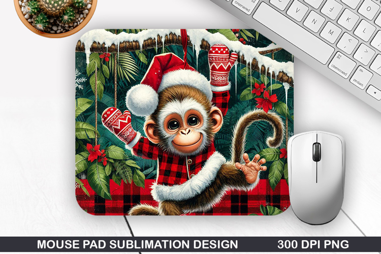Monkey Mouse Pad Sublimation, Christmas Mouse Pad PNG