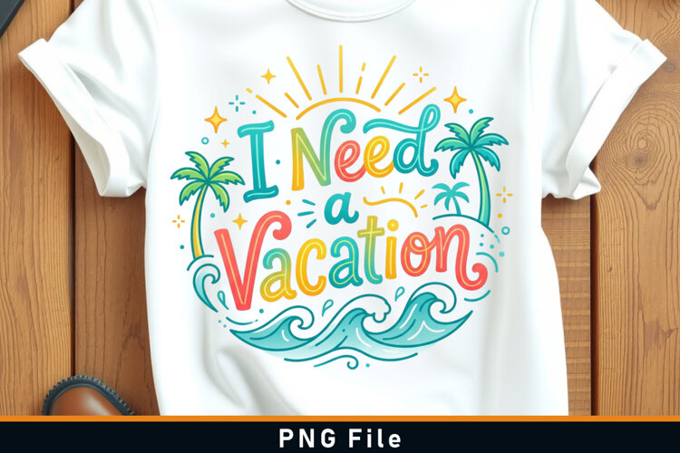 I need a vacation, Summer T shirt Design Sublimation PNG example image 1