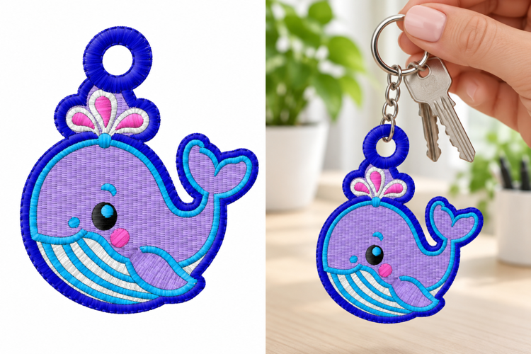 Cute Whale Keychain Embroidery Design