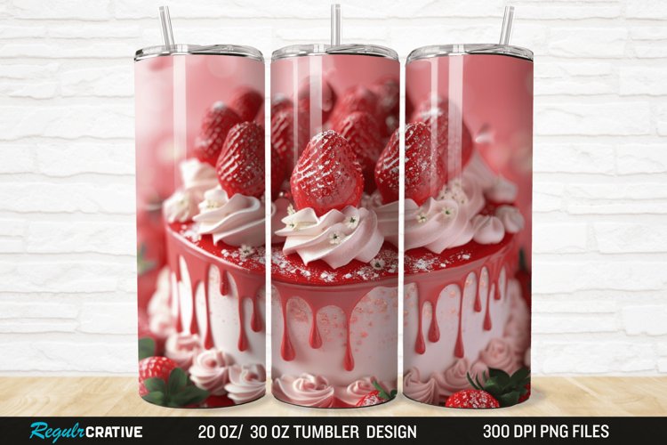 3D Strawberry Cake 20/30oz Skinny Tumbler example image 1