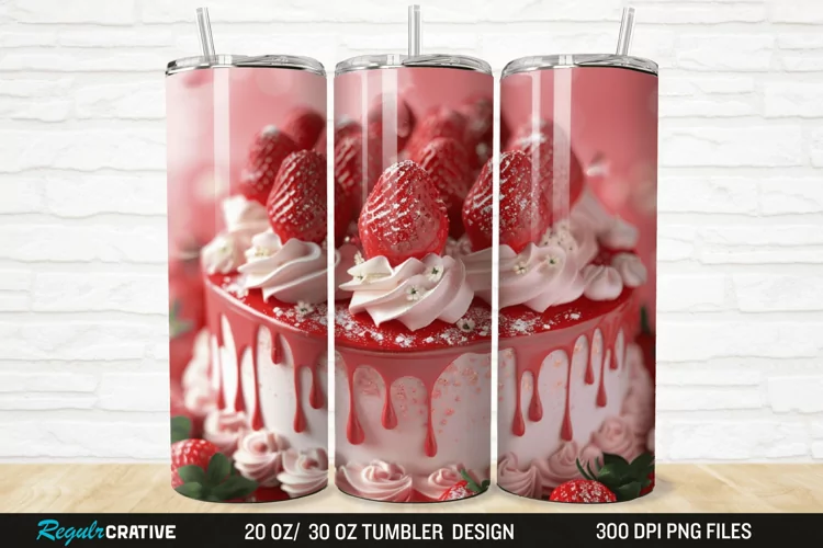 3D Strawberry Cake 20/30oz Skinny Tumbler