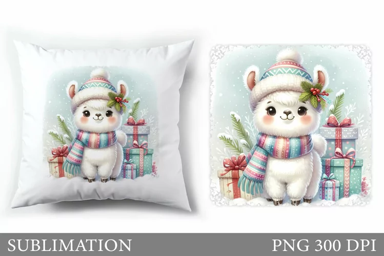 Cute Lama Pillow Design. Christmas Pillow Sublimation