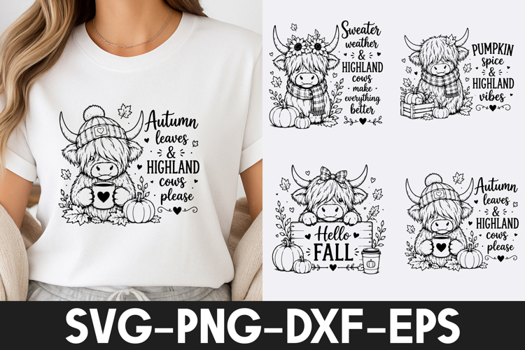 Autumn Leaves Highland Cow SVG PNG