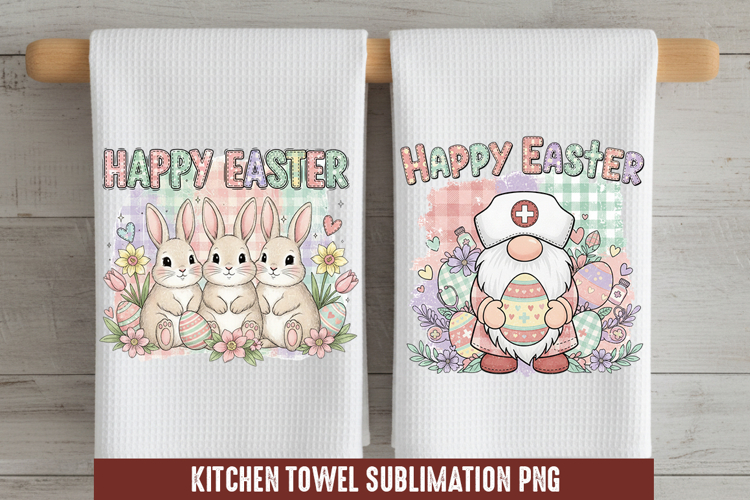 Happy Easter- Kitchen Towel Sublimation, Kitchen Towel
