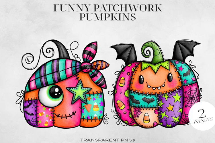 Patchwork Halloween Pumpkin PNG, Stitched Clipart