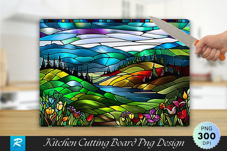 Nature Stained Glass Cutting Board Sublimation Design
