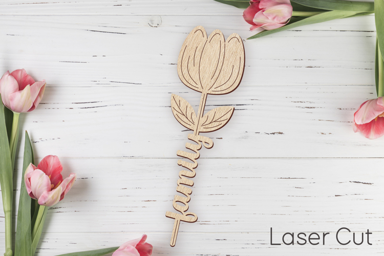 Tulip flowers laser cut, Family sign svg, Mom Day gift