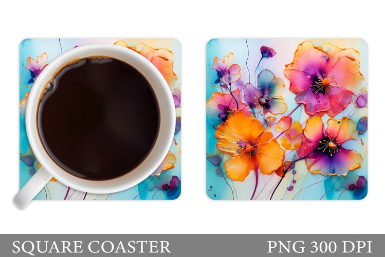 Flowers Coaster Sublimation. Floral Coaster Design