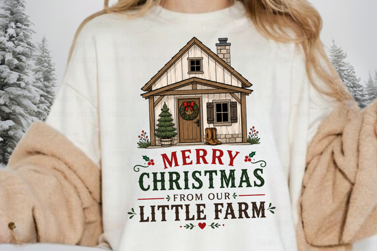 Farmhouse Christmas PNG, Merry Christmas From Our Little