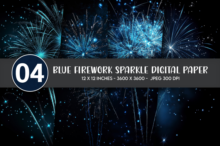 Blue Firework Sparkle Digital Paper
