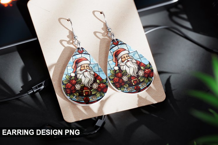 Stained Glass Christmas Santa flowers Earring Design