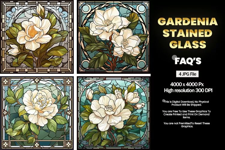 Stained Glass Gardenia Square Coaster - 04 Variations