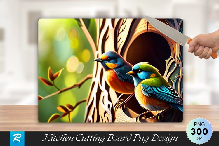 Bird Family in a Tree Cutting Board Sublimation Design example image 1