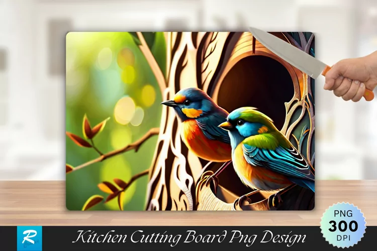 Bird Family in a Tree Cutting Board Sublimation Design