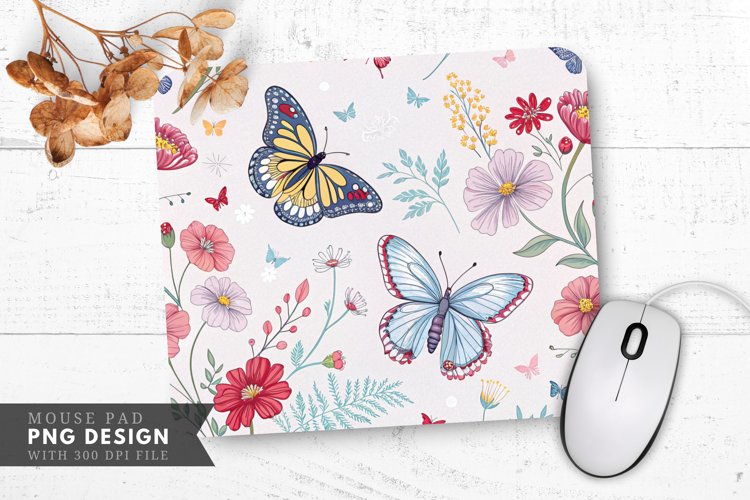 Butterfly and Flower Pattern Mouse Pad PNG Design example image 1