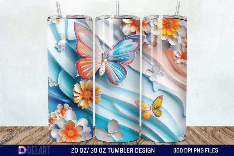 3D Flower Butterfly Tumbler Wrap example image 1