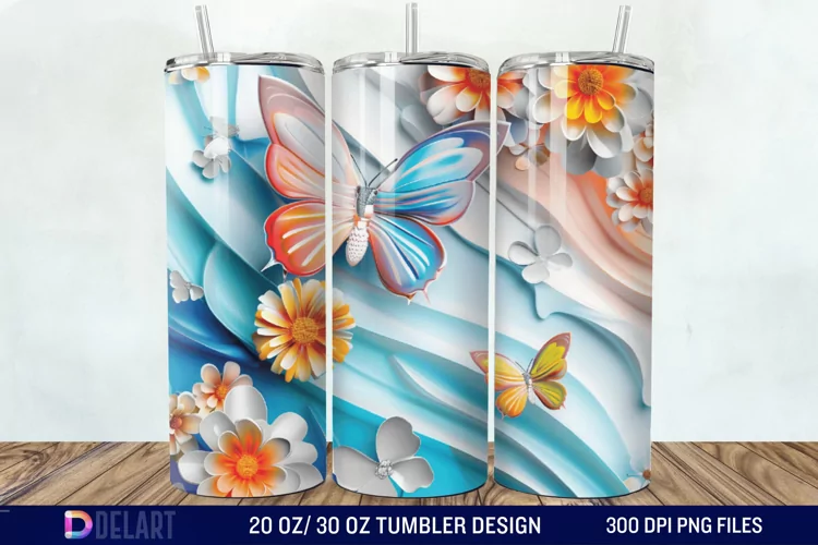 3D Flower Butterfly Tumbler Wrap