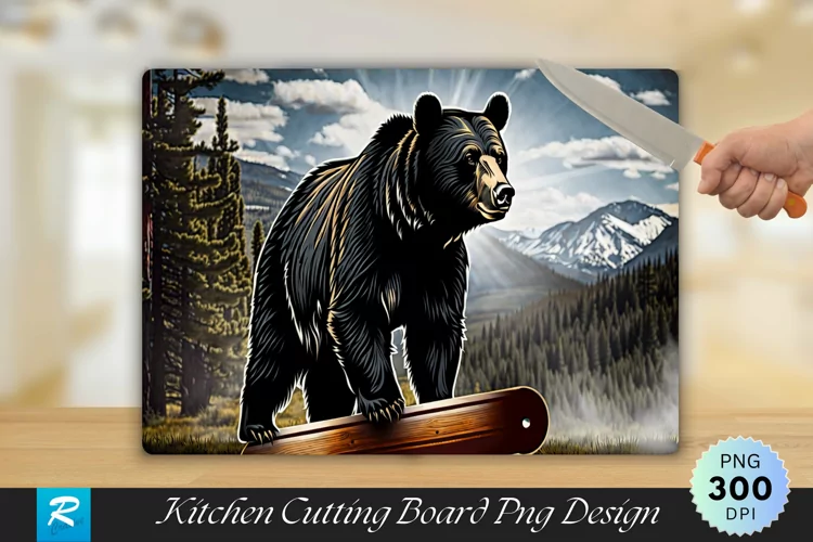 Black Bear Cutting Board Sublimation Design