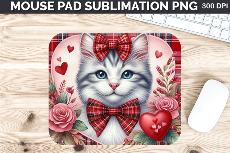 Watercolor Cat Mouse Pad Sublimation - Valentines PNG Design