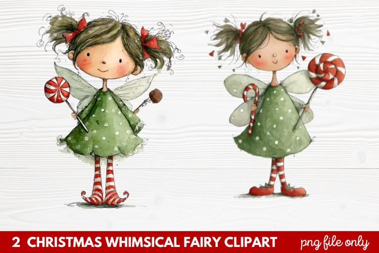 2 Christmas Whimsical Fairy Clipart | Cute Holiday Fairies