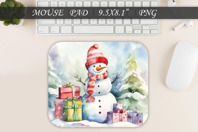 Christmas snowman mouse pad, Winter holiday mousepad